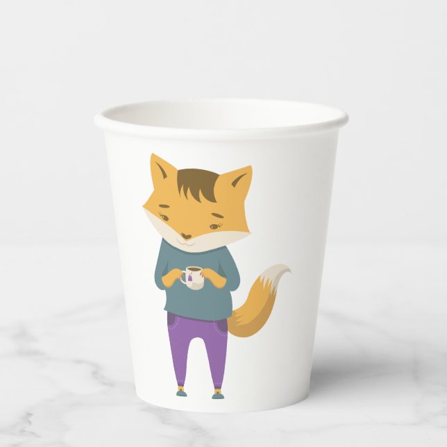 Niedlicher Fuchs mit Tasse Tee Pappbecher (Vorderseite)