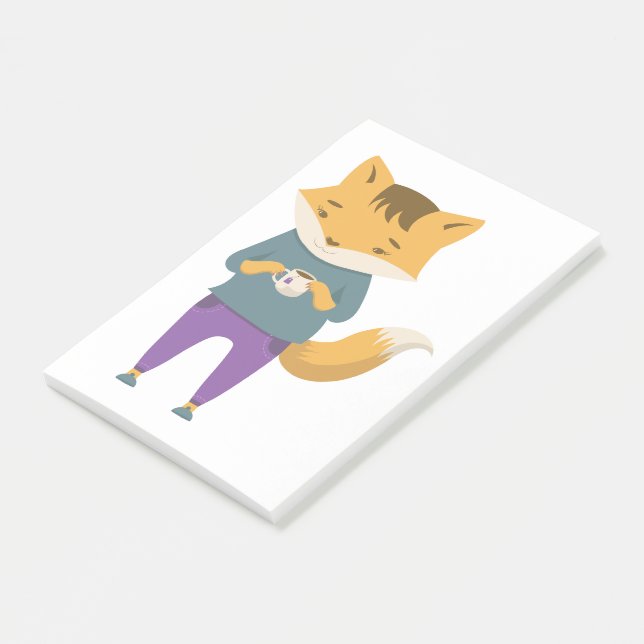 Niedlicher Fuchs mit Tasse Tee Post-it Klebezettel (angewinkelt)