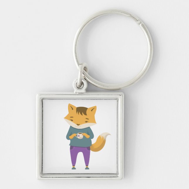 Niedlicher Fuchs mit Tasse Tee Schlüsselanhänger (Vorne)