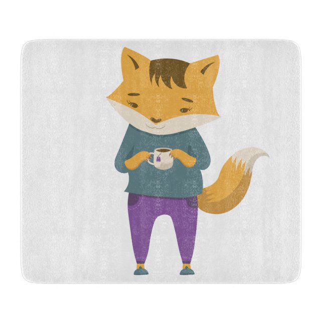 Niedlicher Fuchs mit Tasse Tee Schneidebrett (Vorderseite)