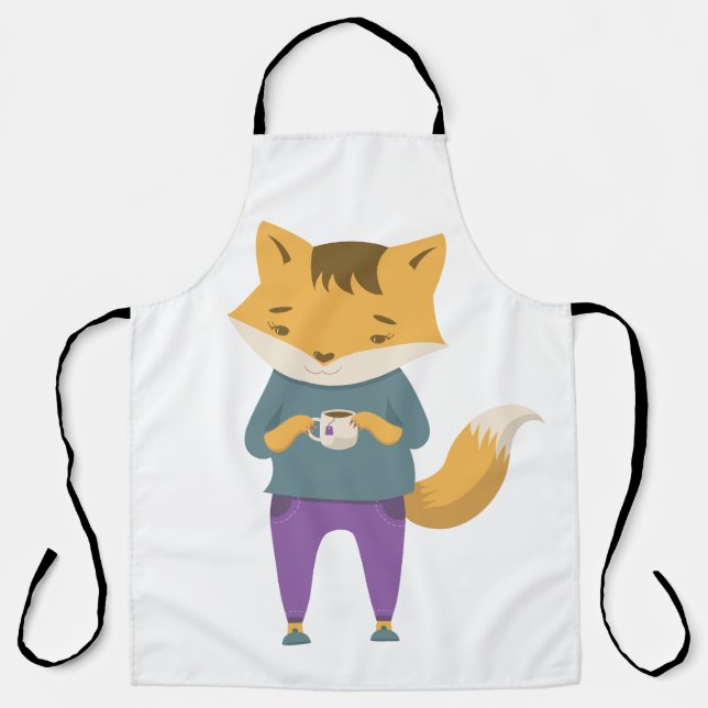 Niedlicher Fuchs mit Tasse Tee Schürze (Vorderseite)