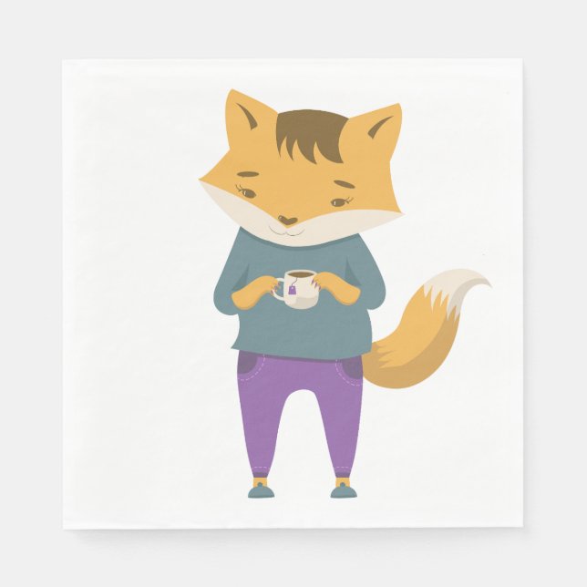 Niedlicher Fuchs mit Tasse Tee Serviette (Vorderseite)