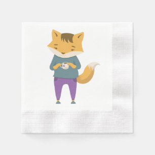 Niedlicher Fuchs mit Tasse Tee Serviette