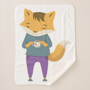 Niedlicher Fuchs mit Tasse Tee Sherpadecke