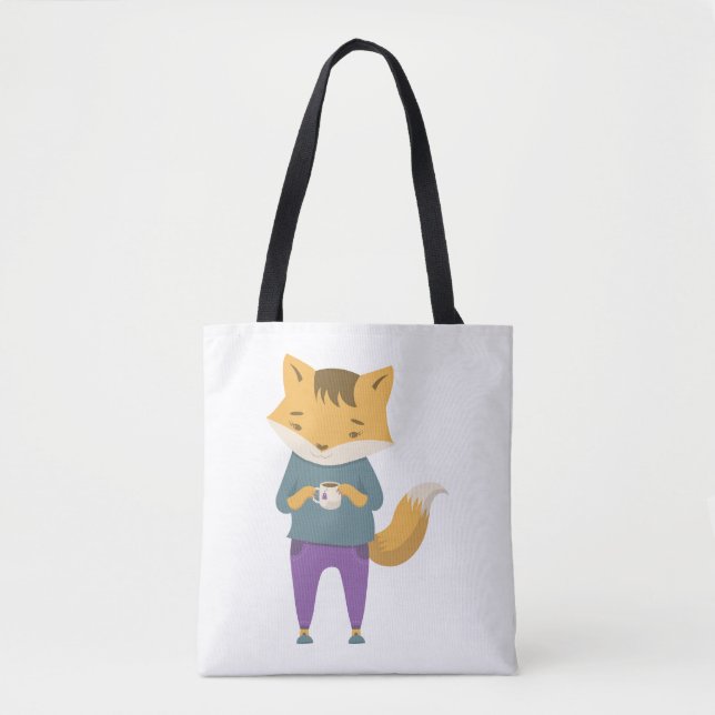 Niedlicher Fuchs mit Tasse Tee Tasche (Vorderseite)