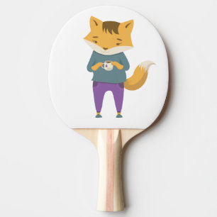 Niedlicher Fuchs mit Tasse Tee Tischtennis Schläger