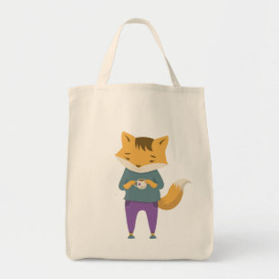 Niedlicher Fuchs mit Tasse Tee Tragetasche