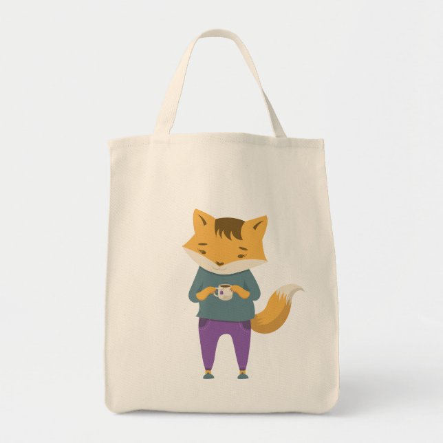 Niedlicher Fuchs mit Tasse Tee Tragetasche (Vorne)