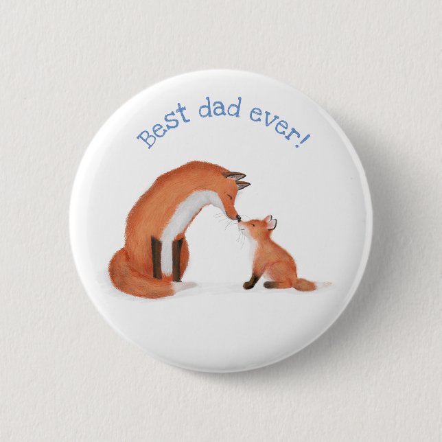 Niedlicher Fuchs und Cam "Best Vater ever" Abzeich Button (Vorderseite)