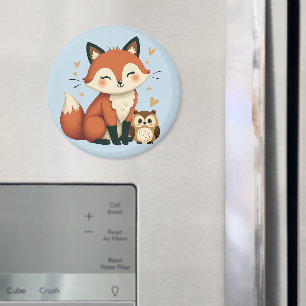 Niedlicher Fuchs und Eule - Fantasievolles Waldill Magnet