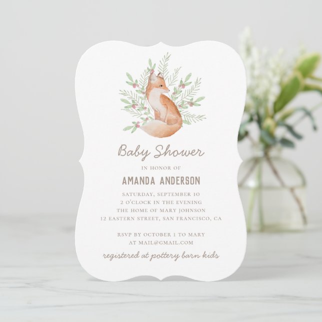Niedlicher Fuchs. Waldtierneutrale Babydusche Einladung (Stehend Vorderseite)