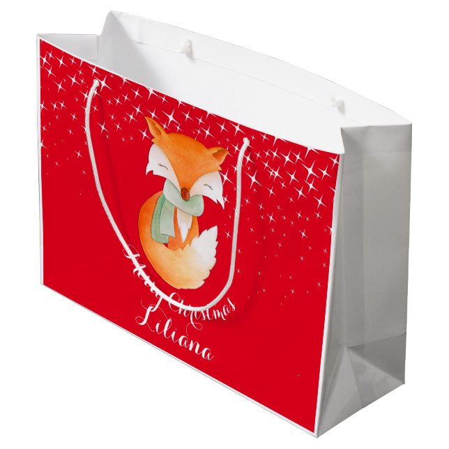 Niedlicher Fuchs wickelte oben Kunst genannte Große Geschenktüte (Rückseite Schrägansicht)