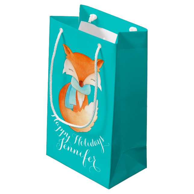 Niedlicher Fuchs wickelte oben Kunst genannte Kleine Geschenktüte (Rückseite Schrägansicht)