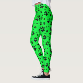 Niedlicher Fun Black auf Neon Green Paw Prints Leggings