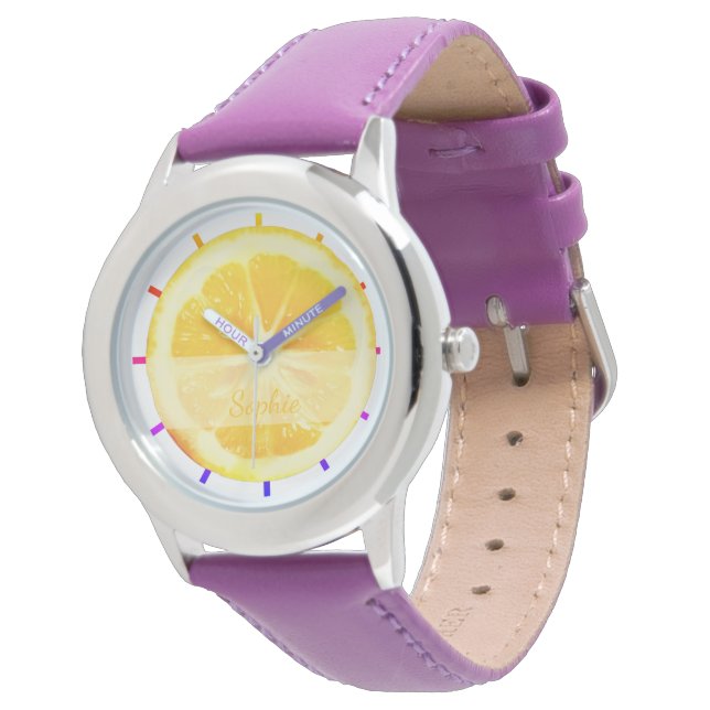 NIEDLICHER FUN GELBE FARBIGE LEMONFRÜCHTE PERSONAL ARMBANDUHR (Schrägansicht)