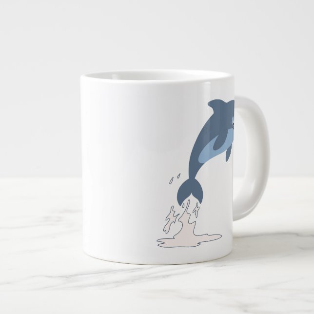 Niedlicher Fun-Loving Cartoon Dolphin Jumbo-Tasse (Vorderseite Rechts)