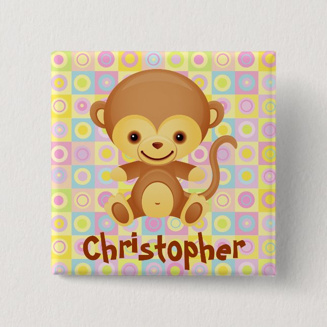 Niedlicher Funky Muster-Affe-Party-Name Button (Vorderseite)
