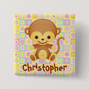 Niedlicher Funky Muster-Affe-Party-Name Button
