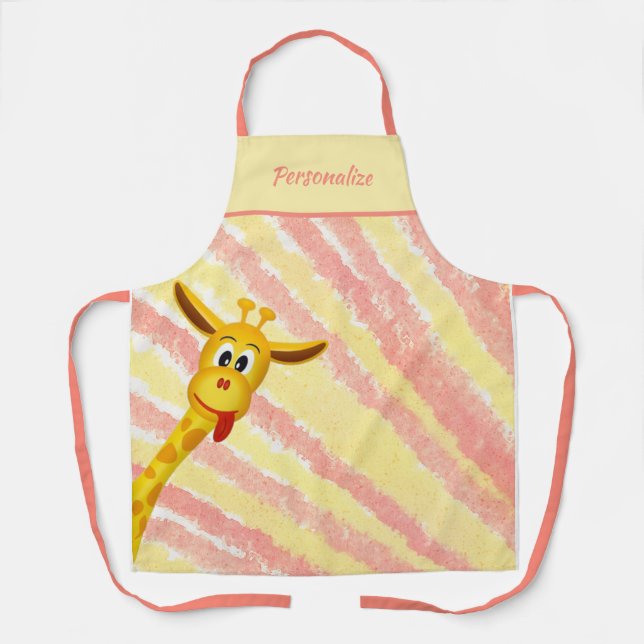 Niedlicher Funny Baby Giraffe Cartoon Rosa Gelb Schürze (Vorderseite)