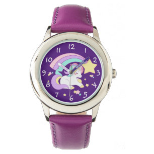 Niedlicher Funny Cartoon Rainbow Einhorn mit Zahle Armbanduhr