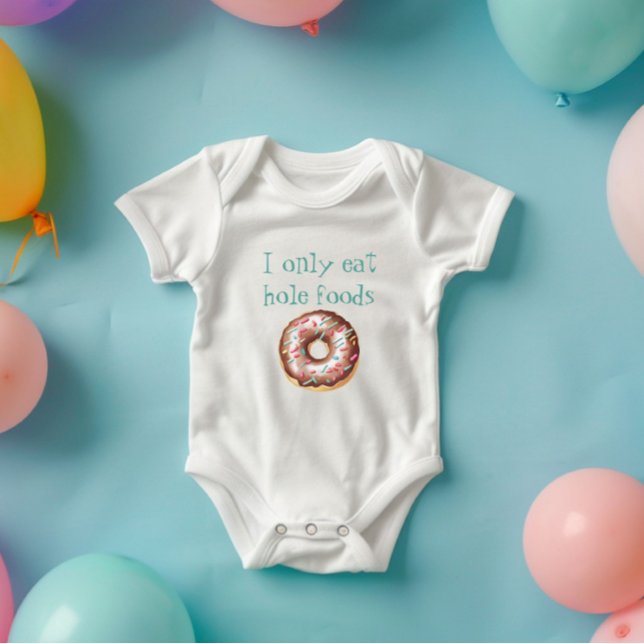Niedlicher Funny Donut nur essen Hole Foods Baby Strampler (Cute Funny I Only Eat Hole Foods Donut Bodysuit, Baby Shower Gift, New Baby, Doughnut, Sprinkles)