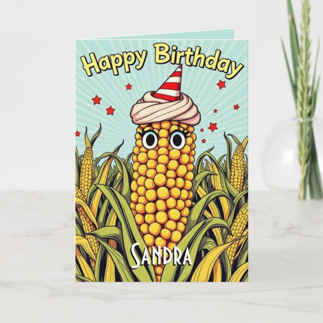 Niedlicher Funny Maize Happy Birthday Karte (Vorderseite)