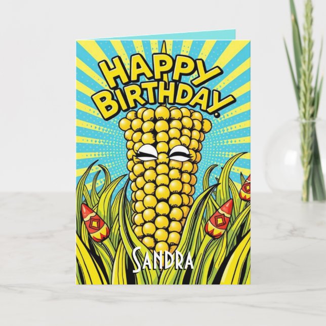 Niedlicher Funny Maize Happy Birthday Karte (Vorderseite)