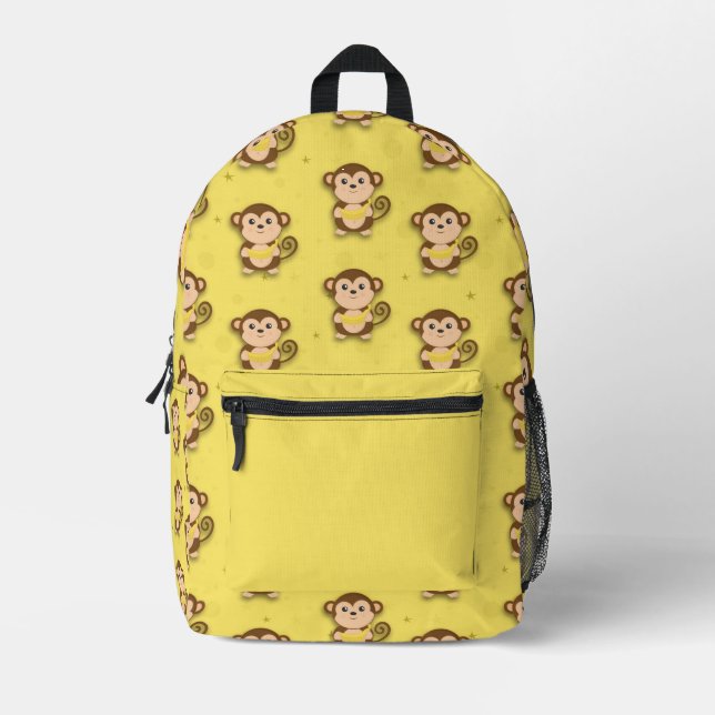 Niedlicher Funny Monkey mit Bananenmuster Bedruckter Rucksack (Vorderseite)