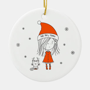 Niedlicher Funny Santa Girl Katze Cartoon Name Keramik Ornament