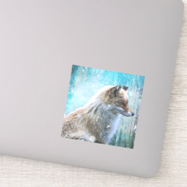 Niedlicher Furry Fox auf Blue Grunge Hintergrund Aufkleber