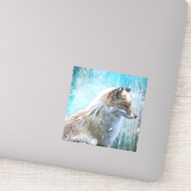 Niedlicher Furry Fox auf Blue Grunge Hintergrund Aufkleber (Detail)