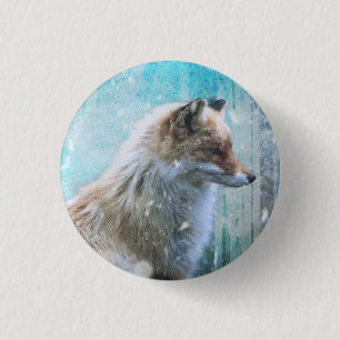 Niedlicher Furry Fox auf Blue Grunge Hintergrund Button
