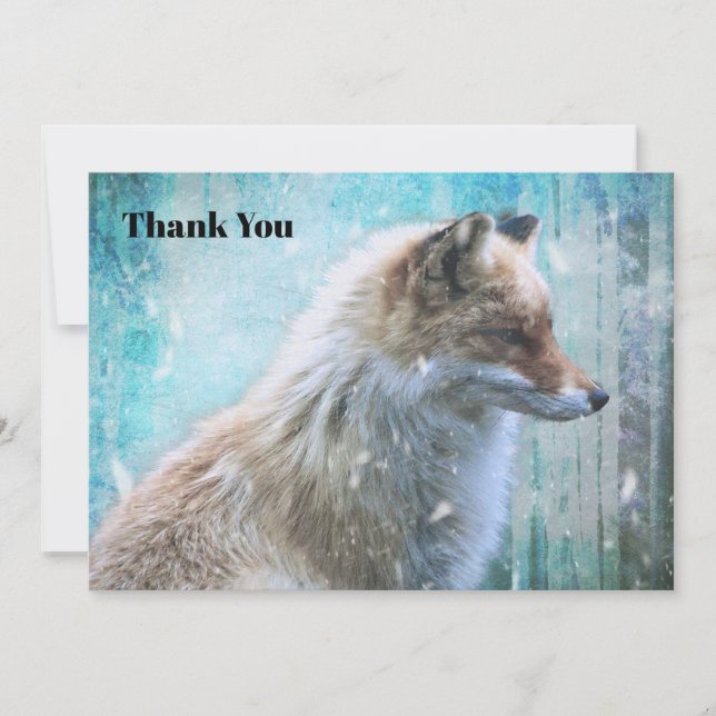 Niedlicher Furry Fox auf Blue Grunge Hintergrund Dankeskarte (Vorderseite)