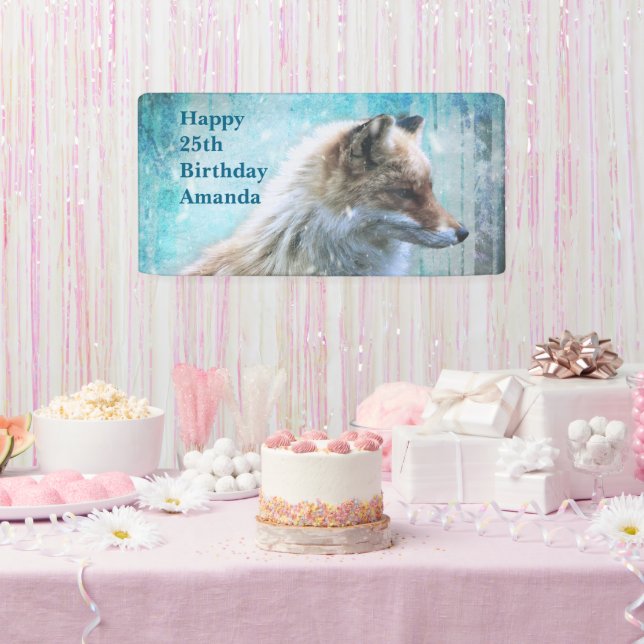 Niedlicher Furry Fox auf Blue Grunge Hintergrund G Banner (Party)