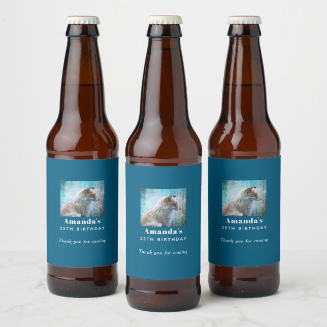 Niedlicher Furry Fox auf Blue Grunge Hintergrund G Bierflaschenetikett (Flaschen)