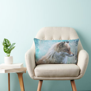 Niedlicher Furry Fox auf Blue Grunge Hintergrund Lendenkissen
