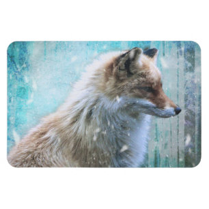 Niedlicher Furry Fox auf Blue Grunge Hintergrund Magnet