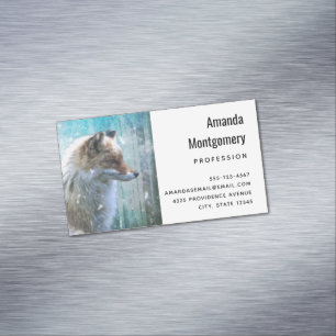 Niedlicher Furry Fox auf Blue Grunge Hintergrund Magnetische Visitenkarte