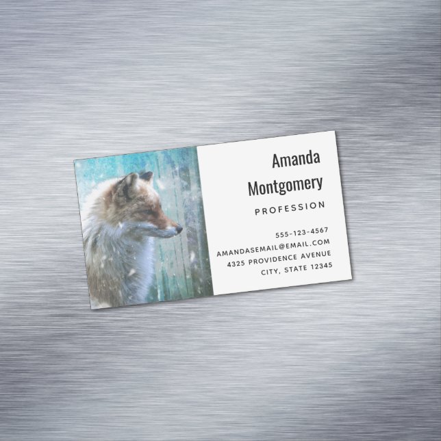 Niedlicher Furry Fox auf Blue Grunge Hintergrund Magnetische Visitenkarte (Beispiel)