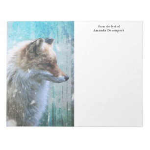 Niedlicher Furry Fox auf Blue Grunge Hintergrund Notizblock