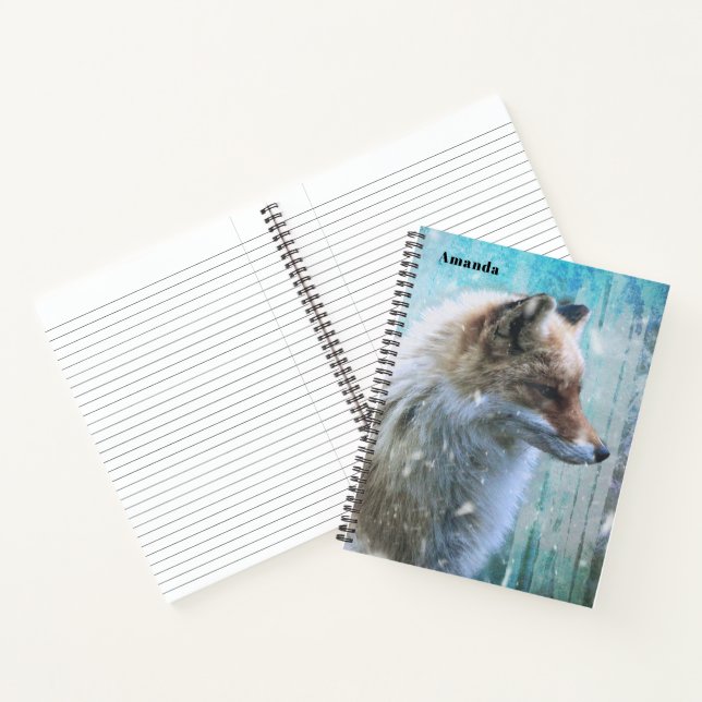Niedlicher Furry Fox auf Blue Grunge Hintergrund Notizbuch (Innenseite)