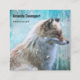 Niedlicher Furry Fox auf Blue Grunge Hintergrund Quadratische Visitenkarte