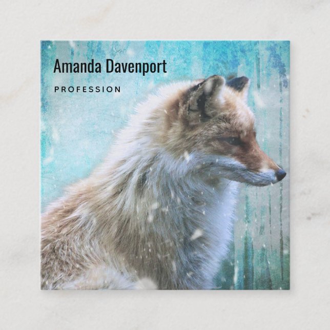 Niedlicher Furry Fox auf Blue Grunge Hintergrund Quadratische Visitenkarte (Vorderseite)