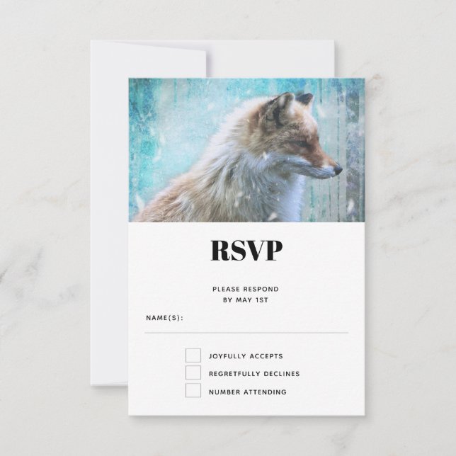 Niedlicher Furry Fox auf Blue Grunge Hintergrund RSVP Karte (Vorderseite)