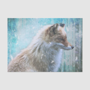 Niedlicher Furry Fox auf Blue Grunge Hintergrund Seidenpapier