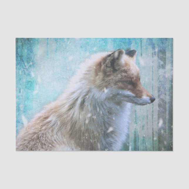 Niedlicher Furry Fox auf Blue Grunge Hintergrund Seidenpapier (Vorderseite)