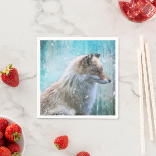 Niedlicher Furry Fox auf Blue Grunge Hintergrund Serviette