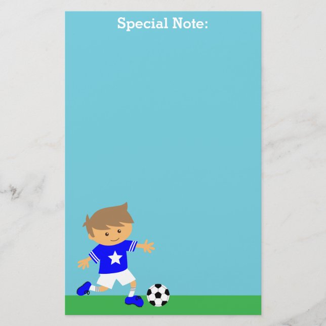 Niedlicher Fußball-Stern-Junge, Fußball-Thema Briefpapier (Vorderseite)