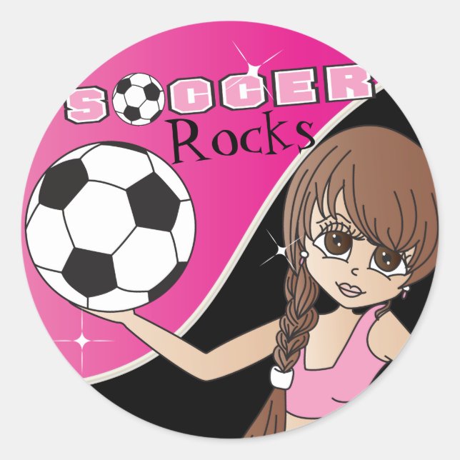 Niedlicher Fußballball-Girl-Player - Rosa Runder Aufkleber (Vorderseite)