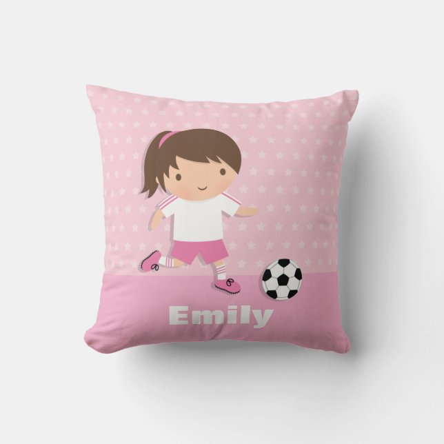 Niedlicher Fußballer Girl Pink Throw Kissen (Vorderseite)